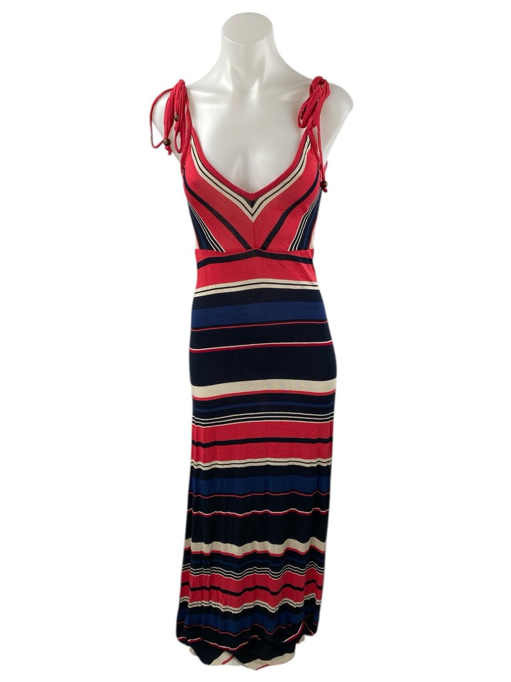 French Connection Multicolor Striped V Neck Sleeveless Maxi Bodycon Tank Dress 6